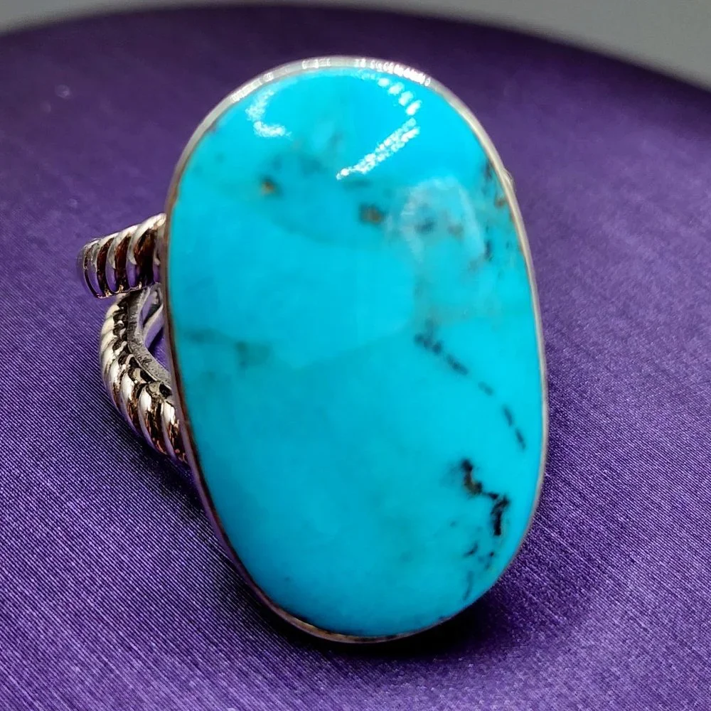 Oval Natural Blue Stone Sterling Silver Quality Statement Ring